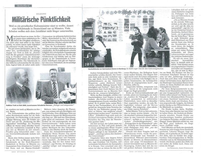 Artikel im Spiegel 2012 (mit Erwähnung des Zeitmodells unserer Schule)